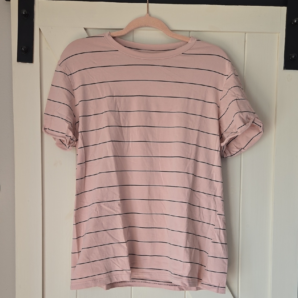 Women's Light Pink Striped Short Sleeve Tee